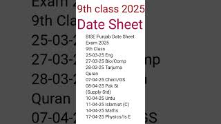 9th class Date Sheet 2025 [upl. by Seek]