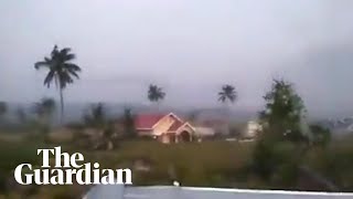 Footage shows Indonesian earthquake causing soil liquefaction [upl. by Ellekcir865]