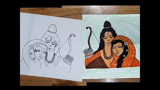 Ram Sita Art for Beginners  Easy Drawing  RK Creation  Sarika Dstar [upl. by Iggy]