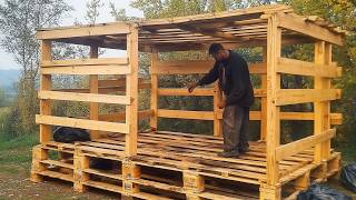 Man Builds a House with ABANDONED PALLETS in the Middle of the Forest  by lesnoycraft8607 [upl. by Htebilil346]