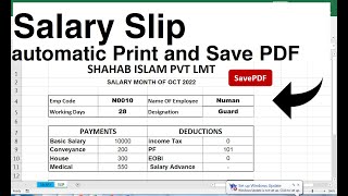 automated payslip in excel  vba code to get pdf of salary slip and save into Folder [upl. by Clemence]