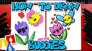 How To Draw Spring Buddies tulip and butterfly [upl. by Aneleve606]