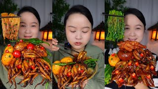 EATING SPICY Food  Chicken Fish Squid And Pork Belly  ASMR MUKBANG [upl. by Assek322]