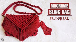 Macrame Sling Bag Tutorial  Cara Mudah Membuat Tas Macrame [upl. by Vashtee]