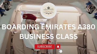 Emirates A380 Business Class Cabin  Onboard Lounge  From Boarding To Landing Flight Review [upl. by Haisoj]