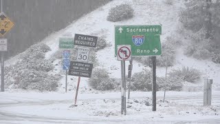 Travelers head to Sierra to take in snow from storm [upl. by Llerref768]