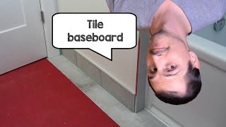 How to install tile baseboard in a bathroom over drywall the easy way [upl. by Anoyek]