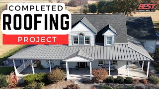 Completed Roofing Charcoal Shingles and Metal Roof Accent [upl. by Arrol]