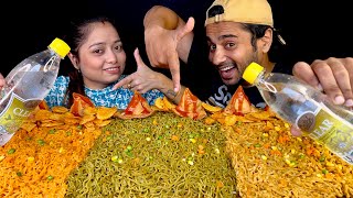 Noodle Challenge  Eating Red Green Yellow Noodle Spicy Samosa amp Chips  Spicy Food Challenge [upl. by Frasch]