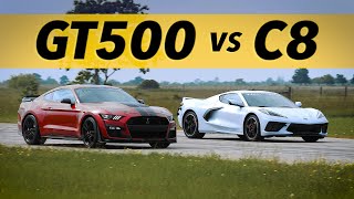 C8 Corvette vs GT500 Mustang  Drag amp Rollon Racing Comparison [upl. by Lester]