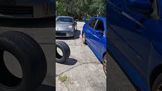 TurboVids  Widebody 240z  transporting large tires in the WRX STI [upl. by Ilene]