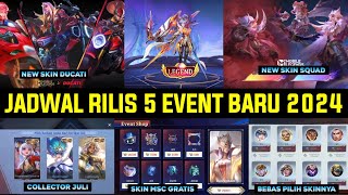 UPDATE JADWAL RILIS 5 EVENT MLBB 2024❗SKIN LEGEND SKIN DUCATI NEW EVENT SQUAD amp COLLECTOR JULI 2024 [upl. by Tiff133]