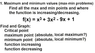 Calculus  Application of Differentiation 4 of 60 MaxMin Values Ex 3 fxx33x29x1 [upl. by Stig]