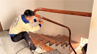 WoodWorker Install Wooden Stair Handrail In The New House  How Design amp Build Wooden Stair Railing [upl. by Yvi]