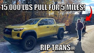 ZR2 Drags WRECKED Backhoe 5 Miles UPHILL Back To Farm RIP My Trans [upl. by Mahau286]