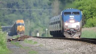 Train Race Amtrak P281 Empire Service amp CSX Q263 Autorack Train At Lyndon Rd In Fairport NY 7217 [upl. by Divaj]