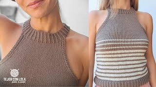 Top o Jersey Tejido a Dos Agujas con INCREÍBLE ESCOTE MUY FAVORECEDOR😍Descubre el Cuello Halter🧶 [upl. by Enutrof928]