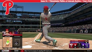 MLB The Show 24  Philadelphia Phillies at Colorado Rockies  Game 54 [upl. by Yrekcaz]