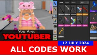 ALL CODES WORK 🏖️ Youtuber Murder Game ROBLOX  JULY 12 2024 [upl. by Cobby]