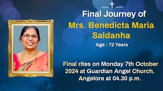 Final Journey of Benedicta Maria Saldanha [upl. by Eelrehpotsirhc]