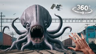 360° Scary Kraken Attack in Train Yard VR 360 Video 4K Ultra HD [upl. by Stultz]