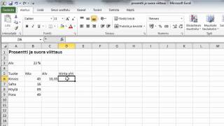 Excel 2010  prosentti ja suora viittaus [upl. by Emmerie]