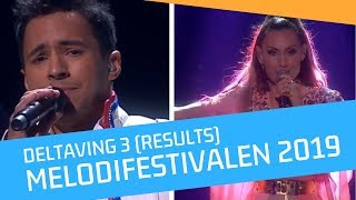 MELODIFESTIVALEN 2019  SEMI FINAL 3 RESULTS  Deltävling 3 RESULTAT [upl. by Bradeord]