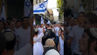 Group of Jews dancing with Israeli flags in the Muslim Quarter in Jerusalem Israel 2024 [upl. by Dawn]