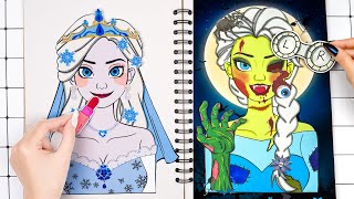 🌸Paper DIY🌸 Unique Princess Makeup💖Elsa Bridal and Zombie Elsa  Disney Princess✨Wonder Art Paper [upl. by Lehcnom]