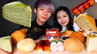 ASMR DONKI DONKI DANGO CREAM PUFF SUSHI CREPE CAKE DESSERT Eating Sound  MAR ASMR [upl. by Essex]