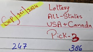 September 1st2024  pick 3  pick 4  pick 5  and Cashpop Todays lottery Numbers Predictions [upl. by Aisercal]