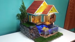 Aquarium Diorama Waterfall Decoration ideas  Aquarium Level House  Make Aquarium House Level [upl. by Patrich]