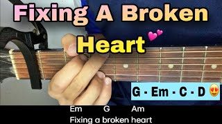 Fixing A Broken Heart  EASY GUITAR TUTORIAL Basic Chords 😍 [upl. by Terencio172]