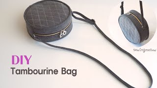 DIY Tambourine Bag  Quilted Round Bag Making  How to Sew Piping  Free Pattern [upl. by Papagena]