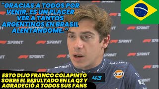 Franco Colapinto se Lamentó por el resultado en la Q2 y agradeció a todos Sus Fans F1 radio [upl. by Emmalynn953]