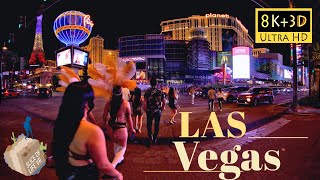 8k 3D Explore Las Vegas Strip At Night Inside Bellagio Venetian Paris Casino ASMR Binaural Audio [upl. by Dirrej]