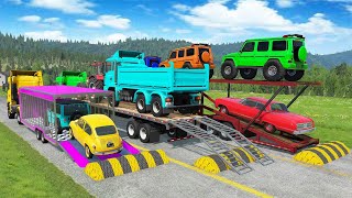 TRANSPORTING PIXAR CARS amp FRUITS WITH COLORED amp JOHN DEERE vs CLAAS vs TRACTORS  BeamNGdrive 962 [upl. by Iives]