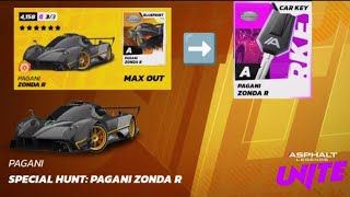 Upgrading from stock to gold max Pagani Zonda R amp unlocking from special hunt Asphalt Legends Unite [upl. by Ogram]