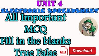 MCQ of Class 9 IT 402 Unit 4  Unit 4  ELECTRONIC SPREADSHEET Class 9 IT 402 [upl. by Osnola124]