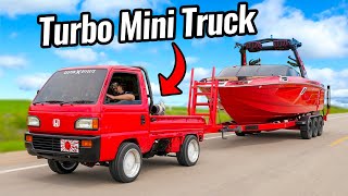 Turbo Mini Truck Pulls Wakeboard Boat [upl. by Kaylil]