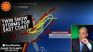 Twin Snowstorms for the East Coast  AccuWeather [upl. by Ettedranreb]