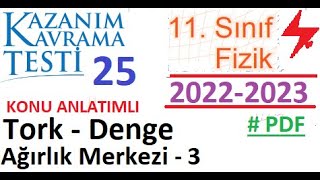 11 Sınıf  Fizik  Kazanım Testi 25  Tork Denge Ağırlık Merkezi 3  MEB  AYT Fizik 2022 2023 [upl. by Areval808]