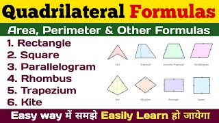 All Quadrilateral Area and perimeter Formulas l Rectangle l Square l Parallelogram l Rhombus [upl. by Atinod]