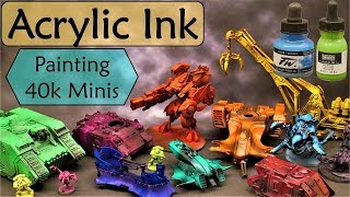 Airbrush Warhammer 40K Minis with Acrylic Artist Inks Liquitex and Daler Rowney FW Inks [upl. by Akinas]