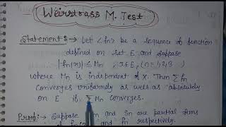 Weierstrass M Test proof in Hindi weierstrass m test mathematical analysis [upl. by Ttezil]