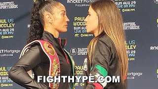 AMANDA SERRANO TAKES HEELS OFF TO LOOK YAMILETH MERCADO DEAD IN THE EYE STARES HER DOWN AT FACE OFF [upl. by Eibloc166]