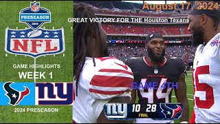 Houston Texans vs New York Giants  2024 Preseason Week 2 Game Highlights NFL Aug 17 2024 TODAY [upl. by Catlaina]