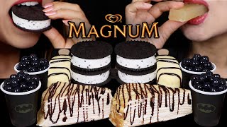 ASMR HERSHEYS CHOCOLATE CREPE CAKES POPPING BOBA MINI MAGNUM ICE CREAM BARS COOKIES amp CREAM [upl. by Nasya]