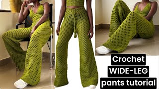 Wide leg granny stitch crochet pants tutorial [upl. by Yelhak]