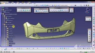 CATIAV5 BUMPER TUTORIAL PART 1 CREATE B amp C SURFACE FROM A SURFACEALONG WITH SPECIFICATION TREE [upl. by Phyllida]